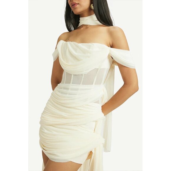 Deme by Gabriella Marianna Dress in Off White Small New Womens Scarf Mini - Picture 13 of 15